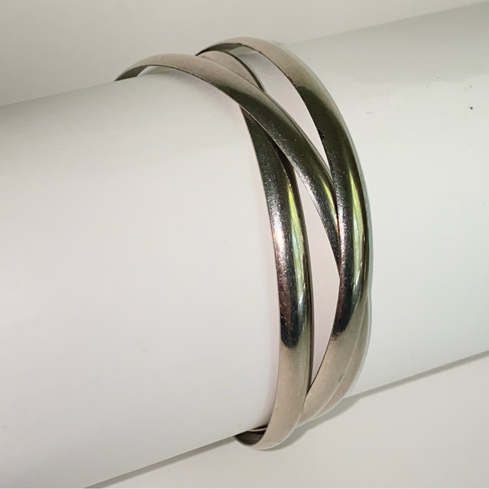 Vintage Silvertone 3 Band Intertwined Bangle Bracelet
